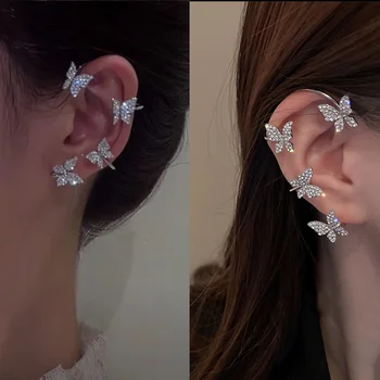 Kristal Metal Kelebek Kulak Klipleri Piercing Olmadan Kadın Moda Altın Renk Kulak Manşet Klip Küpe Moda düğün takısı 2022