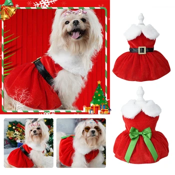 Pet Noel Coat Giyim Köpek Elbise Noel Elbise Kırmızı Etek Evcil Kedi Sıcak Elbise Yay Etek Rahat Pet Malzemeleri