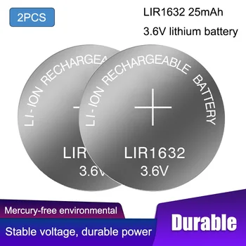 2 ADET 3.6 V LIR1632 şarj edilebilir pil lityum düğme Dahili Madeni Para Piller İzle Hücreleri LIR 1632 Yerine CR1632