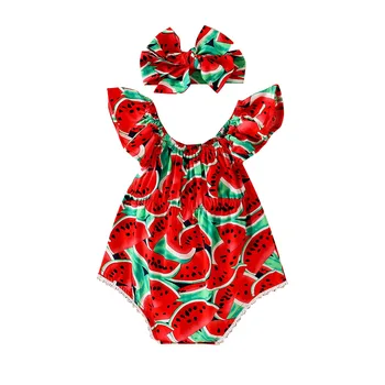 Yeni Bebek Yürüyor Yenidoğan Bebek Kız Karpuz Baskılı Kolsuz Bodysuit Sunsuit Tulum günlük kıyafetler