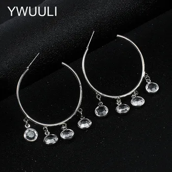 Kore Zarif El Yapımı kristal boncuklar Charms Hoop Küpe Kadınlar için Yuvarlak Daire Küpe Pendientes moda takı RY243