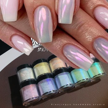 5 g / kutu tırnak Glitter Ayna Aurora Neon Tozları Mermaid Toz Nail Art Krom Pigment Daldırma Tozu DIY Tırnak Malzemeleri FA56