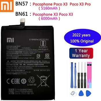 2022 100 % Orijinal Xiao mi BN57 BN61 Telefonu Pil İçin Xiaomi Pocophone X3 Poco X3 Pro 6000mAh Yedek Piller + Aracı