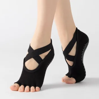 1 Çift Kadınlar Yoga Çorap Bandaj Silikon kaymaz pilates çorabı Backless Pamuk Nefes Bale Dans spor çorapları Kadın