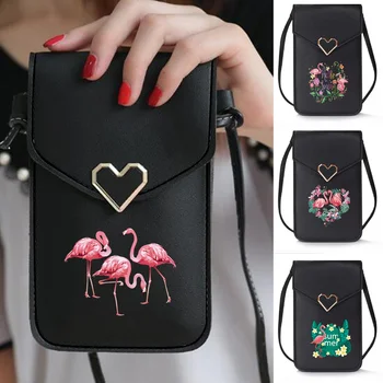 Cep Telefonu Çanta Pu deri cüzdan Kart Paketi omuz askılı çanta Küçük Dokunmatik Ekran cep telefonu cüzdanı Flamingo Baskı Çanta