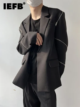 IEFB Fermuar Erkek Takım Elbise Kişiselleştirilmiş Tasarım Ceket Rahat 2023 Düz Renk Uzun Kollu Fermuar Dekorasyon Erkek Ceket Darkwear 9A5018