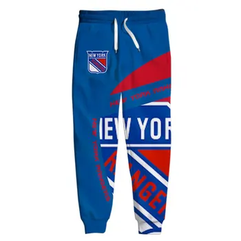 New York günlük erkek pantolonları Turuncu Mavi Kırmızı Dikiş Renk Fincan Baskı Rangers Sweatpants