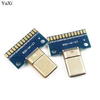 YuXi 1 adet USB 3.1 Tip C Konnektör 24+2P dişi / Erkek Fiş Priz Adaptörü Lehim Teli ve Kablo 24P + 2P PCB kartı