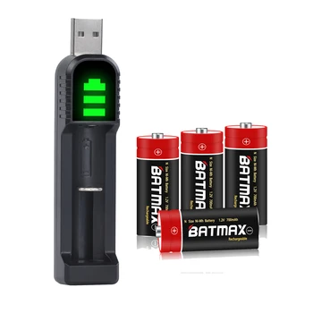 Batmax N Boyutu LR1 şarj edilebilir pil Ni-Mh 1.2 V 700 mAh +LED USB şarj aleti için oyuncaklar, saat, el feneri, araba alarmı fob, bisiklet ışığı