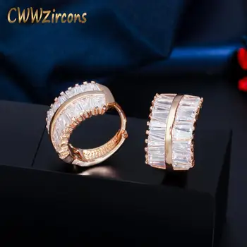CWWZircons Tasarımcı Geometrik Kübik Zirkonya 585 Altın Kaplama Küçük geniş halkalı küpe Bayanlar ıçin Şık Güzel Takı Hediye CZ797