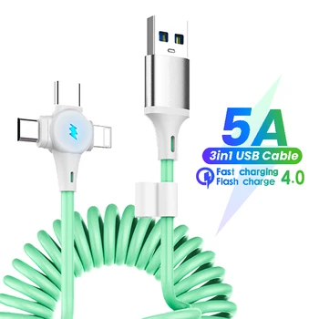 5A 3in1 Bahar Kablosu Hızlı şarj kablosu İçin Huawei Samsung Xiaomi Poco Veri Kablosu Tipi C Mikro iPhone 14 X şarj USB kablosu