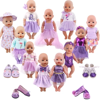 Oyuncak bebek giysileri Mor Mayo, Sling Etek, Kitty Ayakkabı 18 İnç Kız Amerikan ve 43Cm Yeniden Doğmuş Bebek Bebek Aksesuarları, nesil Hediye