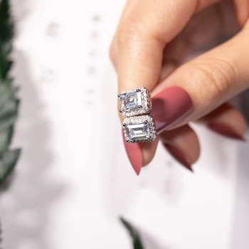 Gerçek 925 gümüş Saplama Küpe Zümrüt kesim Birthstone 5A CZ Küpe kadınlar için kadın Buklet D ' Oreille Femme Bijoux hediye