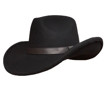 Kovboy şapkası Siyah Yün Keçe Batı Şapka Erkekler Kadınlar İçin