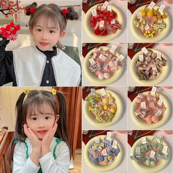 10 adet / takım Yaz Sevimli Elastik Dokuma Kauçuk saç bandı Bebek Kızlar için Kore Kawaii Çiçek Yaylar Tavşan Kulaklar Prenses Aksesuarları