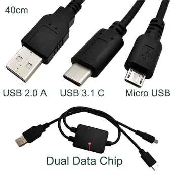 1 adet Çok Fonksiyonlu USB 2.0 A Erkek Mikro 5 pin Erkek ve USB C 3.1 Erkek 2 in 1 Veri Şarj Şarj Y Splitter kablo kordonu