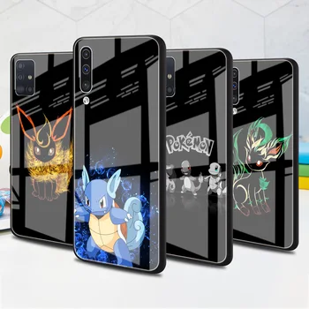 Cam Kapak Samsung Galaxy A52 A53 5G A72 A71 A70 A50 A33 A23 A13 A21s Siyah Yumuşak Kenar Telefon Kılıfları Anime Pokemon Lüks Çapa