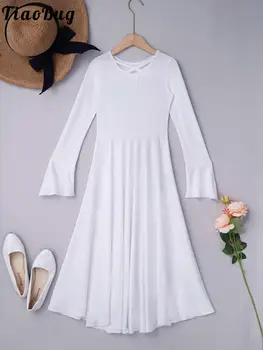 Çocuk Kız Beyaz Övgü Liturjik Tam Boy Elbise Kız Uzun Kollu Lirik Balo Salonu Dans Elbise Kilise Hıristiyan İbadet Giyim