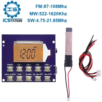 Tam bant MW FM SW Radyo Alıcı Modülü Dijital Saat LED Ekran 87-108MHz Frekans Modülasyonu İstasyonu Otomatik Depolama