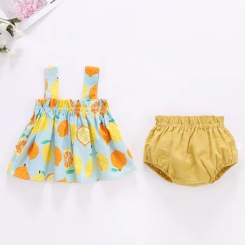 Bebek yaz giysileri Yenidoğan Bebek Kız Limon Baskı Kolsuz Askı Etek + Şort 2 Adet Takım Elbise 0-2 yaşında bebek Giyim