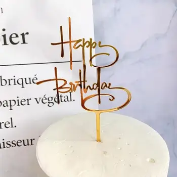 Altın Mutlu Doğum Günü Akrilik Kek Toppers Klasik Mektup Happybirthday Mektup El Yazısı Kek Ekle Süs Bebek Duş Dekor