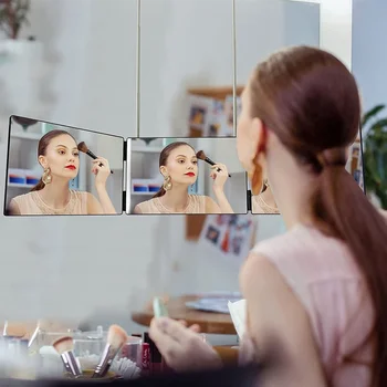 Makyaj aynası Üç Katlı 360 Derece Asılı Ayna Tam Görünüm Yüksekliği Uzatın Banyo Üç katlı Ayna Adam Saç Kendinden Kesim Tıraş