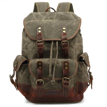 Vintage Su Geçirmez Mumlu keten sırt çantası Erkekler İçin Deri Okul Çantaları Moda Sırt Çantası kadın Laptop sırt çantası Sırt Çantası
