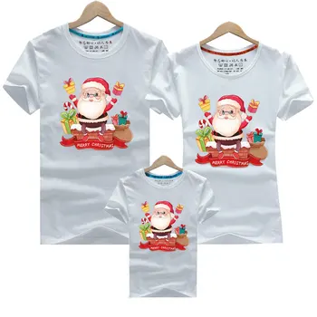 Noel Aile Kıyafetleri Yeni Yıl Karikatür T-shirt Aile Eşleştirme Giyim Baba Anne ve Ben Baba Anne Kızı Oğlu T-shirt