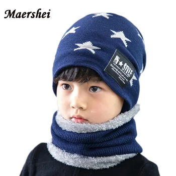 MAERSHEI 2022 erkek Bebek sıcak kış yün Bere Örme Şapka çocuk baba 2 adet Gorros eşarp 4-12 yaşındaki kız şapkalar