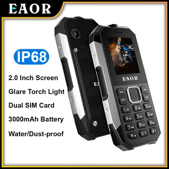 EAOR IP68 Sağlam Telefon Su Geçirmez Toz Geçirmez Tuş Takımı telefon çift SIM 3000mAh Büyük Pil Basma düğmesi Telefon Özelliği Telefon Meşale ile