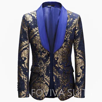 Çiçek Jakarlı Erkek Blazer Düğün Balo Tek Parça Takım Elbise Ceket Şal Yaka Erkek Moda Ceket Yeni Varış 2022