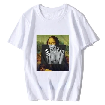 Banksy Rönesans Mona Lisa Sokak Sanatçısı T Shirt Erkek Retro kısa kollu tişört Kadın Komik Tee Gömlek Harajuku Grafik Gömlek