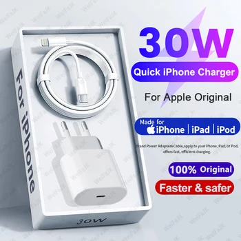 APPLE için Orijinal 30W Şarj Cihazı iPhone İçin Hızlı Şarj 14 13 12 11 Pro Max X XS XR 8 Artı AirPods USB Tip C Yıldırım Kablosu