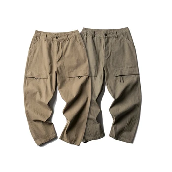Erkekler Japon Moda Büyük Cep Düz Gevşek Rahat Kargo pantolon Tulum Erkek Şık Trend Streetwear Pantolon Pantolon Erkekler için