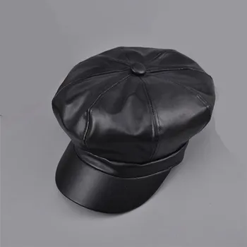 2018 Moda Serin PU Bere Şapka Erkekler ve Kadınlar için Gorras Planas Vintage Deri Boinas Kap Kış açık Sıcak Casquette Şapka