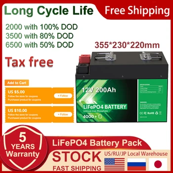 12V 200Ah LiFePO4 Pil Paketi lityum iyon batarya 4S1P Dahili BMS şarj edilebilir pil Ev Depolama İçin Ücretsiz Vergi