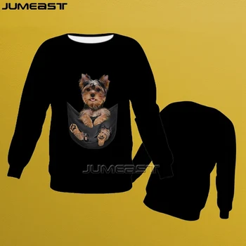 Jumeast erkek Giyim Yaz T Shirt Cep Köpek Baskılı Kazak Kadın Streetwear Tam Kollu Gömlek Komik Siyah Tees Tops