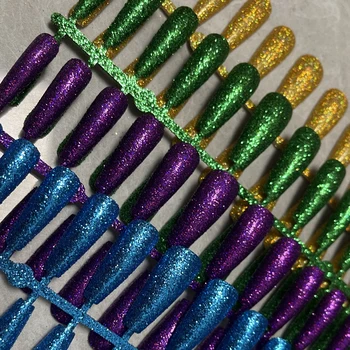 Fabrika Outlet Süper Uzun Tabut Çivi Kız Bale Yanlış Çivi Bitmiş Tırnak Sanat Düz Renk Glitter Parlak Bling Bling takma tırnak