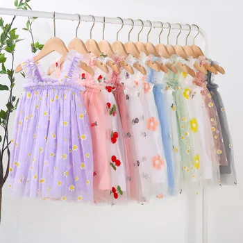 Bebek Prenses Askı Giyim Elbise Kız Bebek Çiçek Fırfır Örgü Kolsuz Elbiseler Toddler Yaz günlük kıyafetler