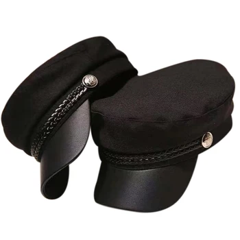 Moda Kadın Erkek Askeri Şapka Bahar Sonbahar Denizci Şapka Siyah Bayanlar Bere Kapaklar Düz Üst Kaptan Kap Seyahat Harbiyeli Sekizgen Şapka