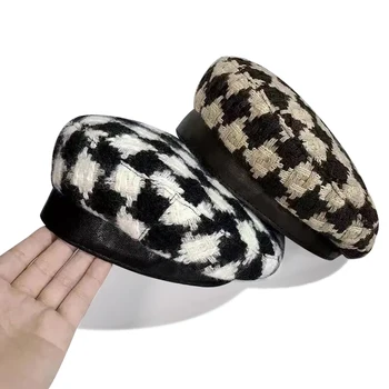 Yeni Izgara Bere Şapka Moda Marka Slyte Kış Sonbahar Kadın Retro Bere Kız Ekose Ressam Şapka Ayarlanabilir eğlence bere şapka