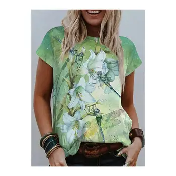 Kadın Çiçek Tema Boyama T-shirt Çiçek Desen 3D Baskı Yuvarlak Boyun Temel Giysi Moda Sokak Polyester
