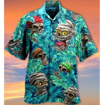 Hawaiian Küba Yaka Kafatası Gömlek Erkekler İçin 3d Renkli erkek Kafatası Gömlek Sokak Kısa Kollu Büyük Boy Üstleri Tee Gömlek Erkekler bluz