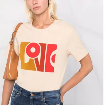 kuakuayu HJN Aşk Mektubu retro Tişörtler Kadın Yaz Pamuk Rahat Şık Tee Gömlek Femme Casual Vintage Grafik Tişörtleri Tops