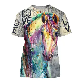 Hayvan At Boyama Renk 3D Baskılı Erkek t shirt Harajuku Moda yaz Kısa kollu gömlek Unisex günlük t-shirt üst