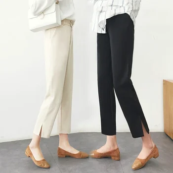 2021 Kore Bahar Gevşek günlük giysi Pantolon kadın Düz Ayak Bileği Uzunlukta Pantolon Gösterisi İnce Açık Çatal Yüksek Bel Boru Pantolon