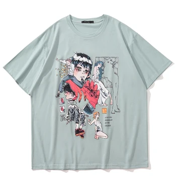 Hip Hop streetwear tişört Soyut Anime Grafik T Shirt Harajuku Pamuk Rahat Gömlek 2022 Erkekler Yaz Kısa Kollu Tees Tops