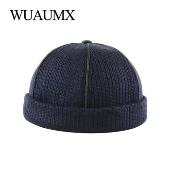 Wuaumx Marka Hip Hop bere Erkekler Kadınlar Benzersiz Sokak Taşınabilir Docker Şapka Ev Sahibi Şapka Sonbahar Kış Tığ Örme Yün Kap
