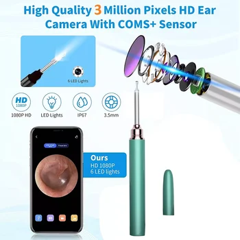 Akıllı Kulak Temizleyici Endoskop Kaşık Kamera Kulak Seçici Temizleme Balmumu Kaldırma Görsel Earpick Wifi Ağız Burun Otoskop Desteği