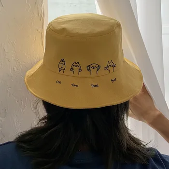 Yeni Gelgit bir iki üç dört sevimli kedi baskı kova şapka Erkekler ve Kadınlar için açık seyahat şapka güneşlikli kep Panama düz üst balıkçı şapka